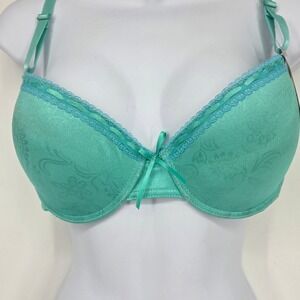 Sophia Teal Green Floral Damask Lace Trim Underwire Bra 36C BRA517 NWT